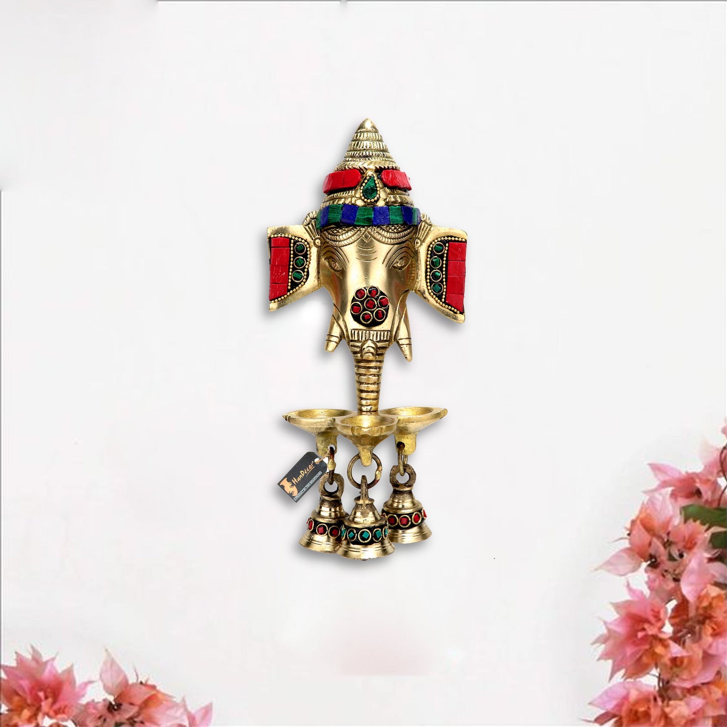 Gemstone Work Brass Ganesha Wall Hanging Diya