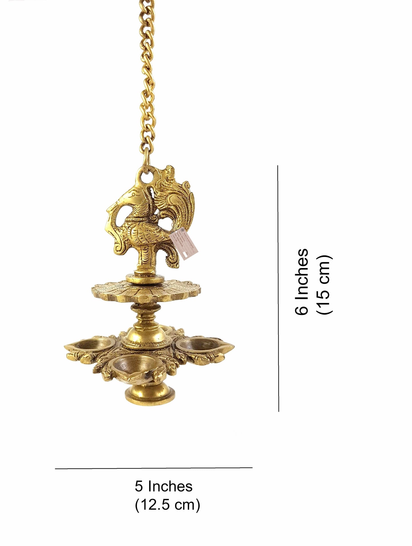 Handmade Peacock Design 4 Oil Wick Brass Hanging Diya