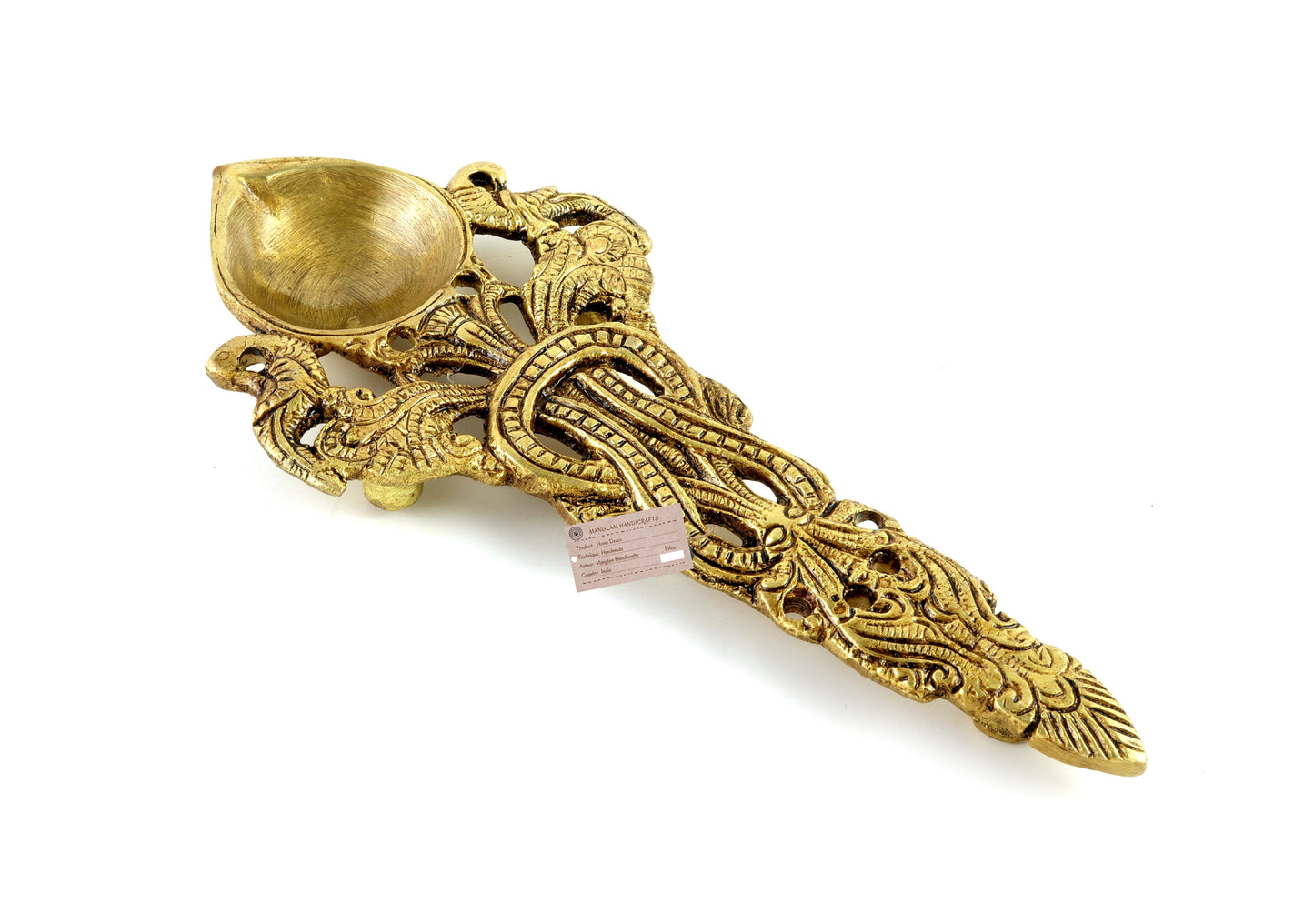 Twin Peacock Design Round Brass Pooja Aarti Spoon