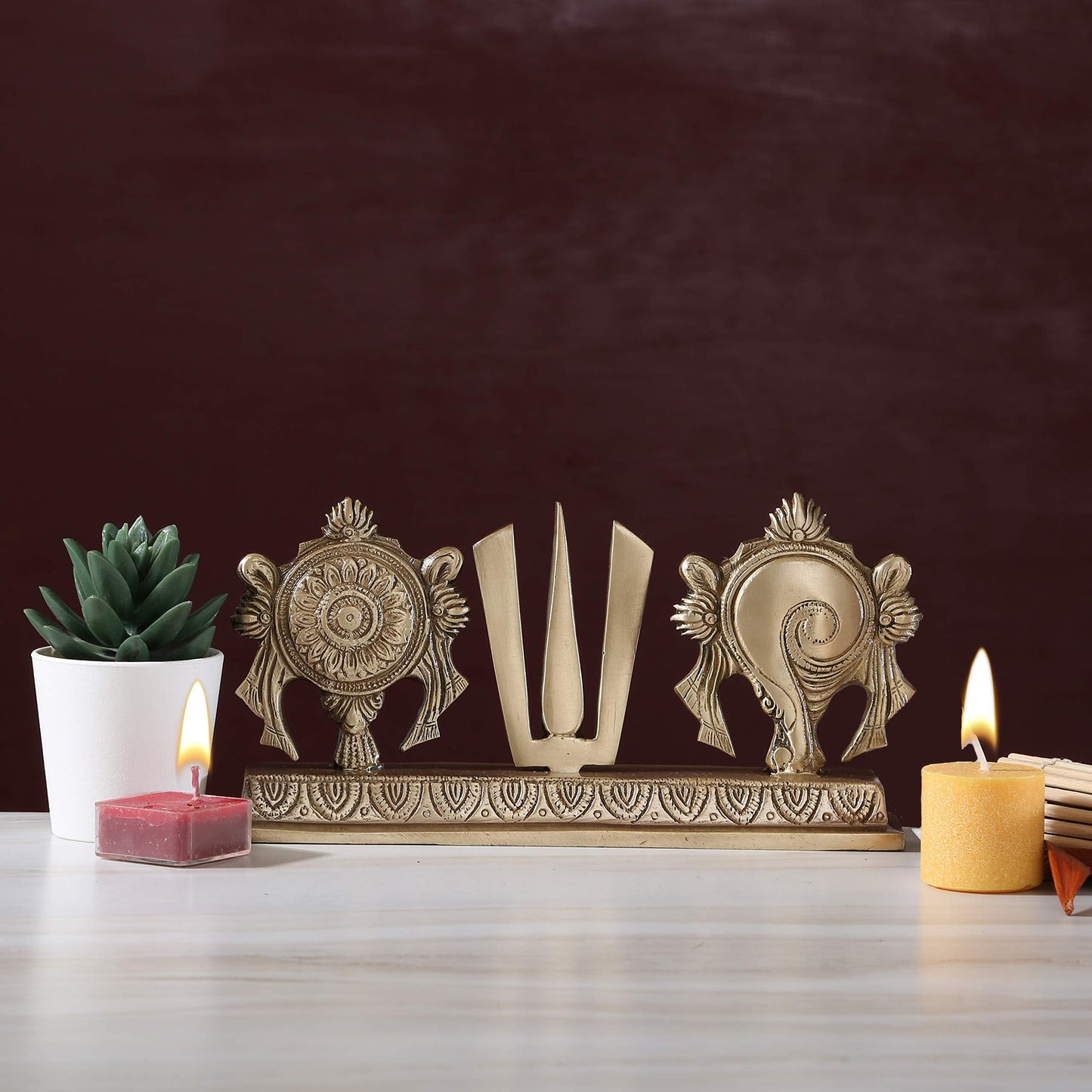 Brass Shankh Chakra Namah Showpiece