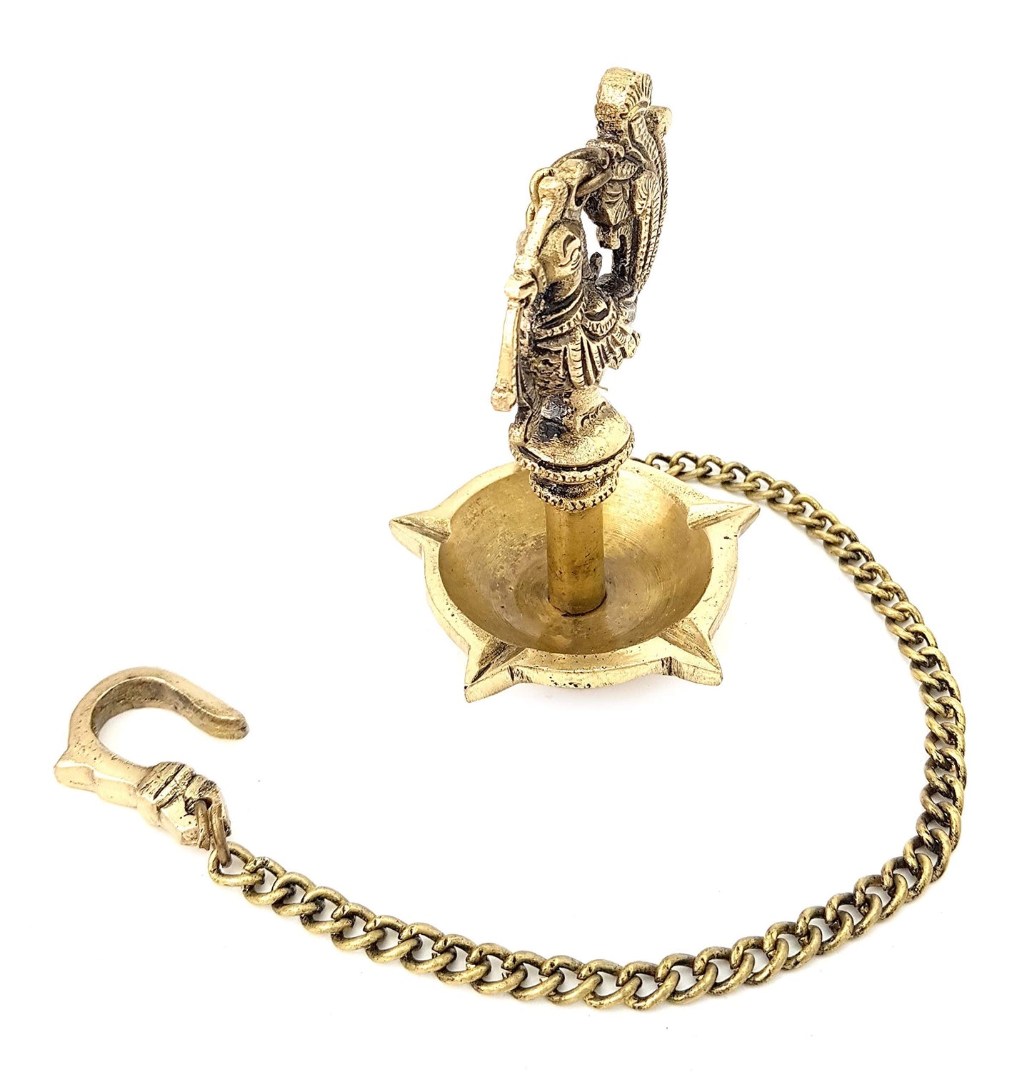 Ethnic Handmade Peacock Design 5 Oil Wick Brass Hanging Diya