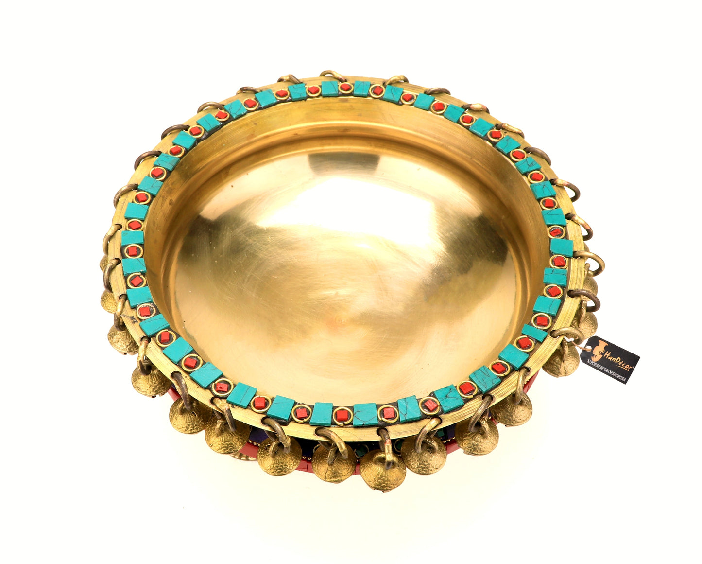 Gemstone Work Brass 8 Inches Urli Bowl on Ethnic Carved Legs