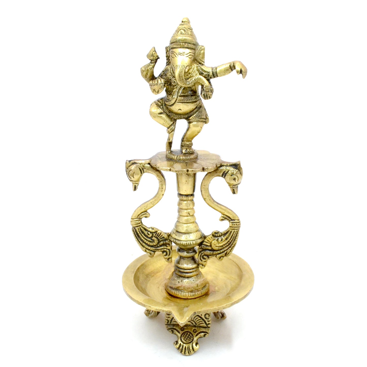 Brass Dancing Ganesha Oil Diya with Base