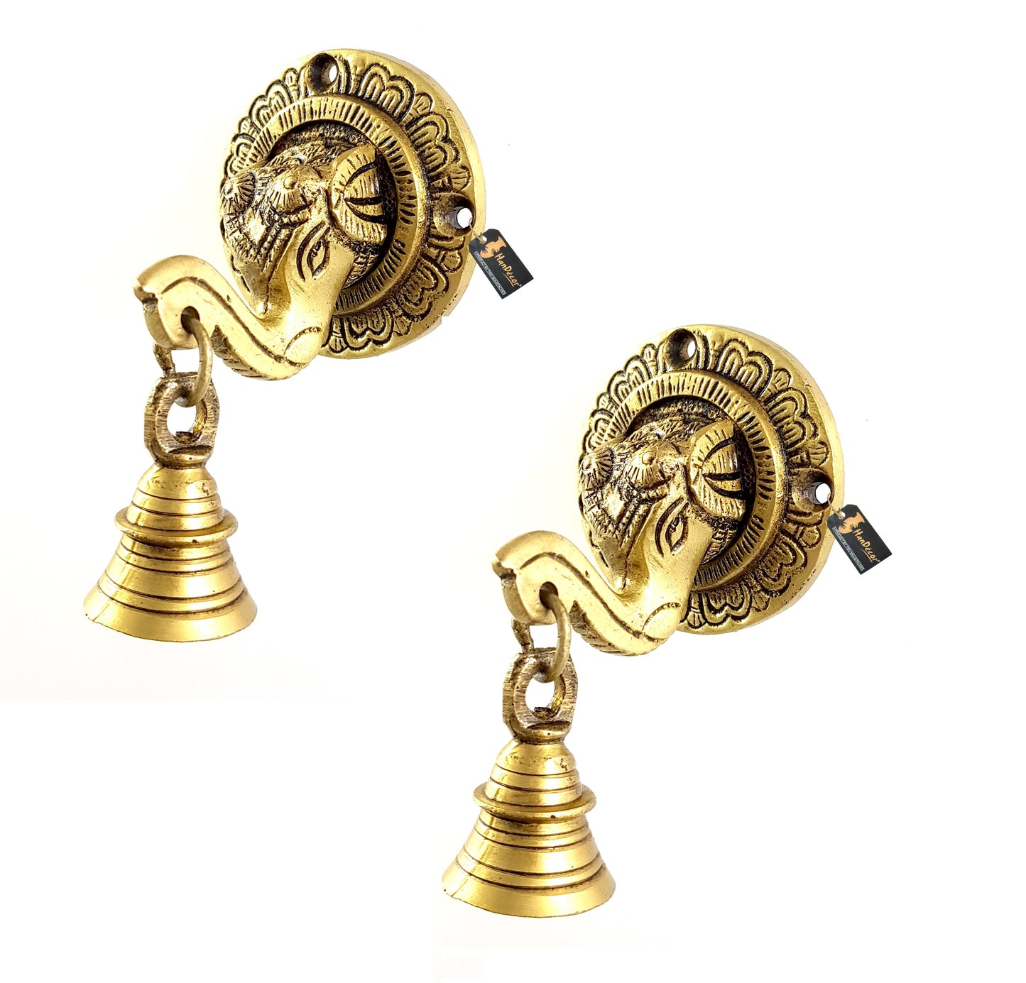 Elephant Face Wall & Door Brass Decorative Bell Pair