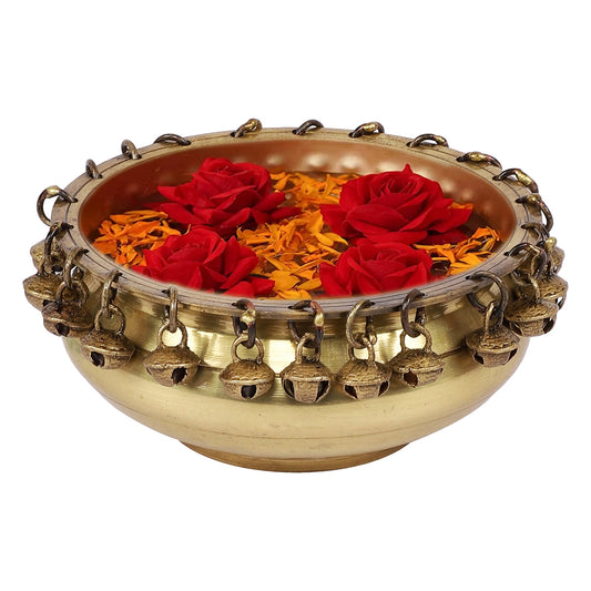 Brass Urli Ethnic Traditional Bowl with Bells Showpiece
