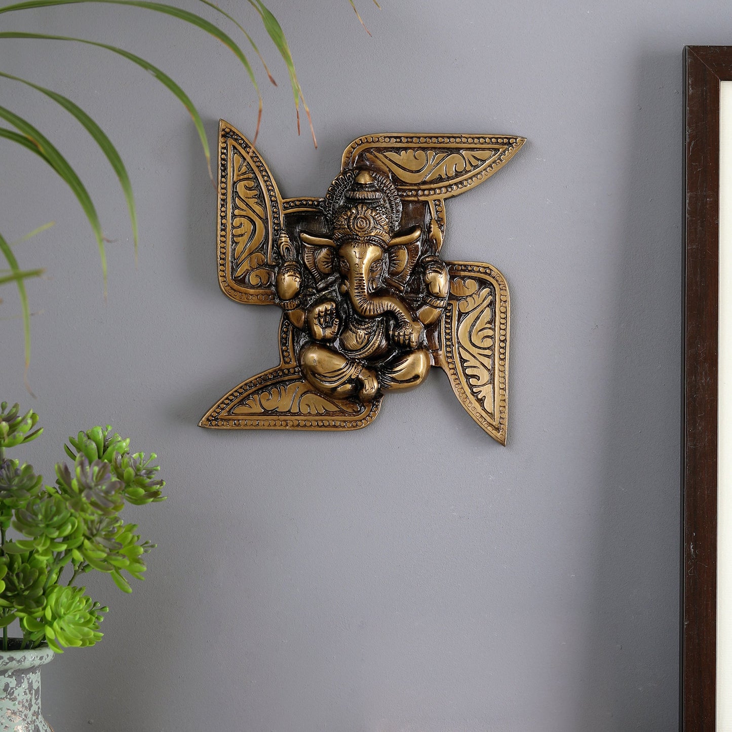 Brass Ganesha Swastika Wall Hanging, Brass Ganesha for Decor