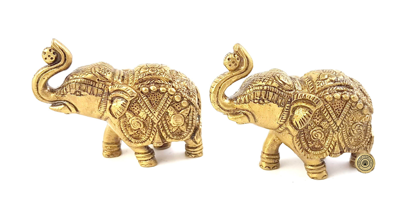 Handmade Ethnic Indian Brass Elephant Pair Decor Showpiece