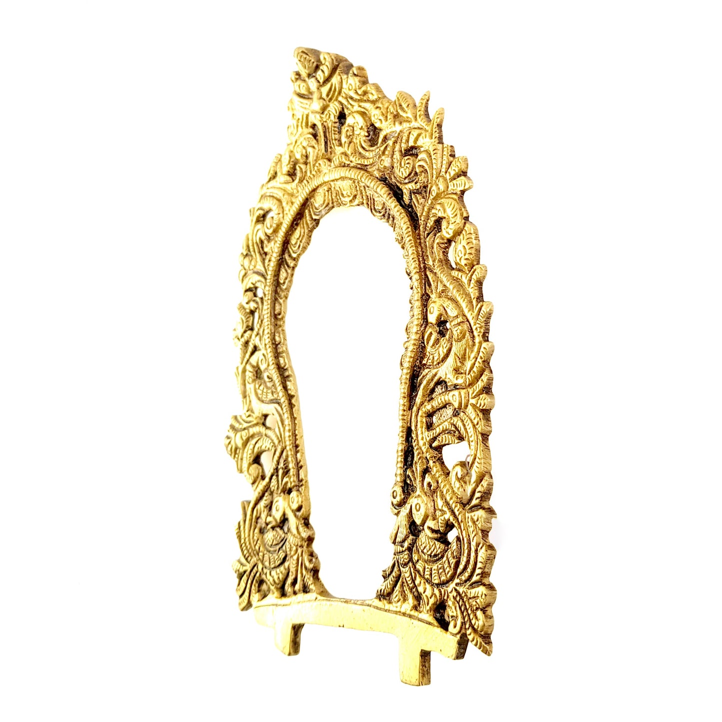 Brass Ethnic Carved Peacock Design Prabhavali Frame Wall Hanging (Golden)