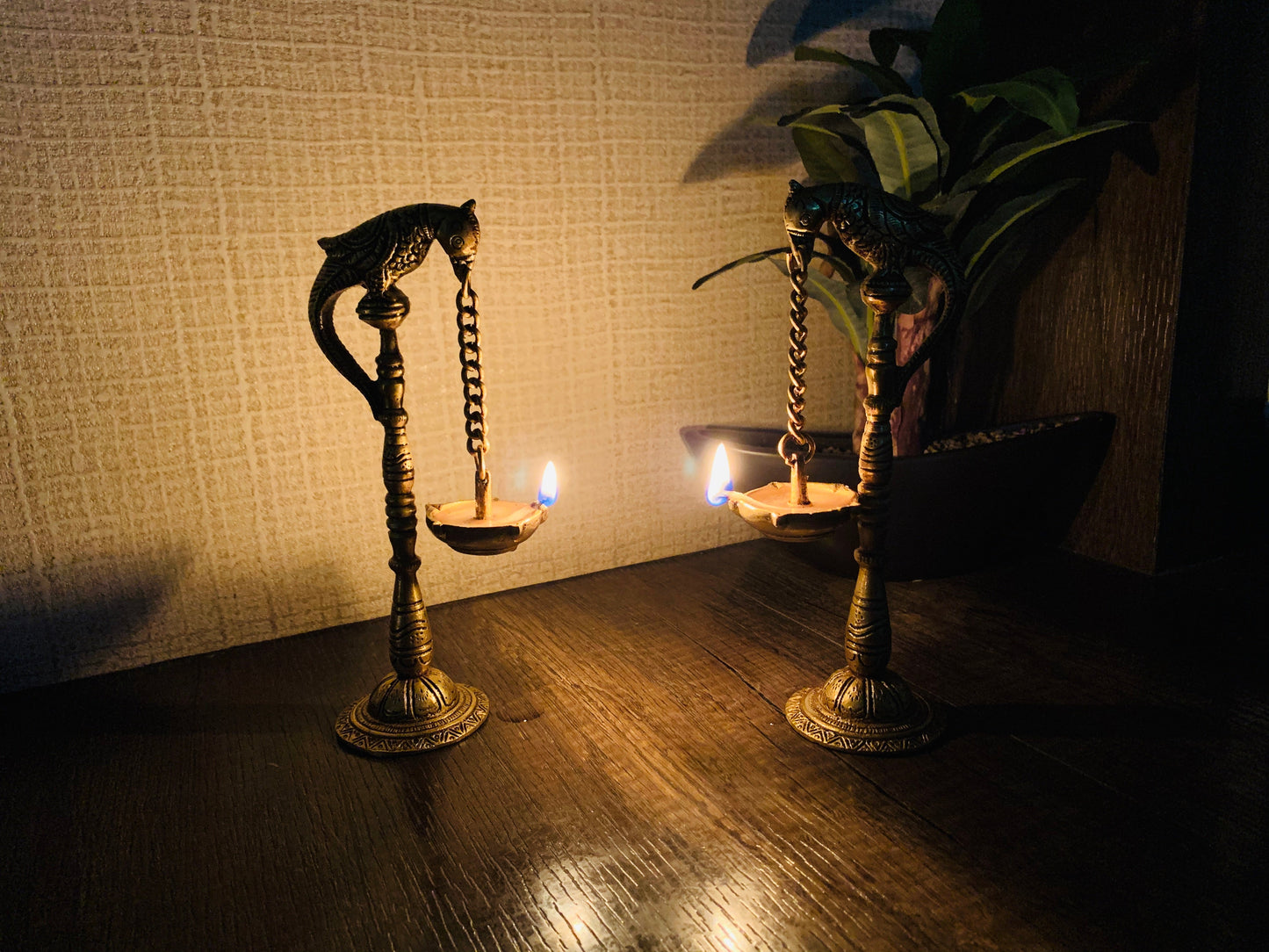 Parrot Design Brass Hanging Diya Pair (Pack of 2)
