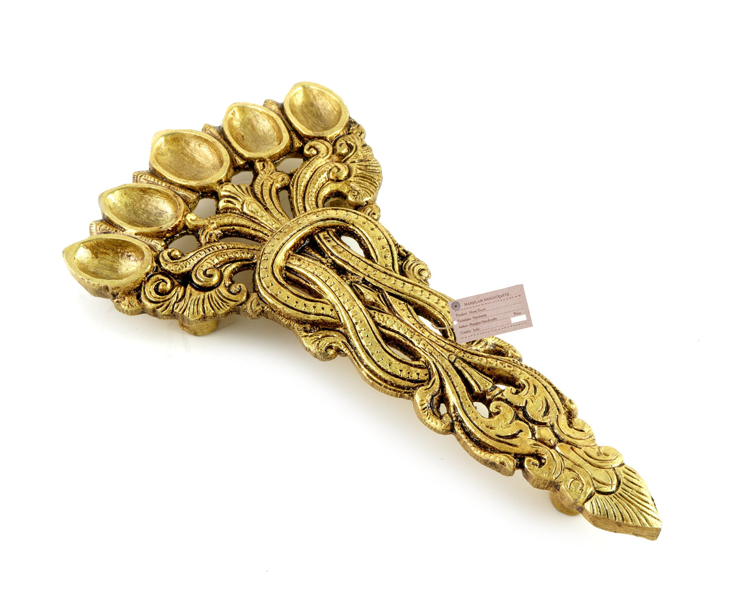 Brass Sheshnag Design Five Oil Wick Pooja Spoon