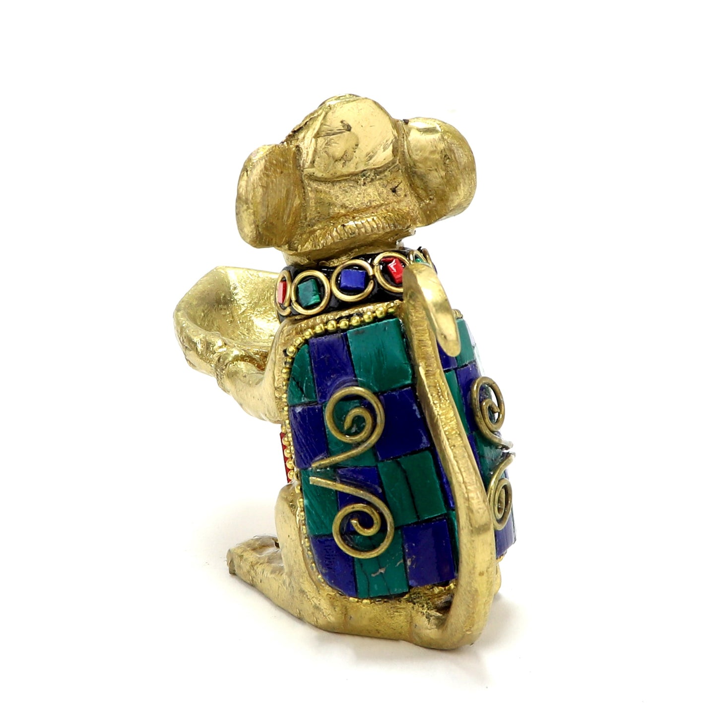 Brass Gemstone Work Ganesha Mouse Holding Oil Lamp Diya
