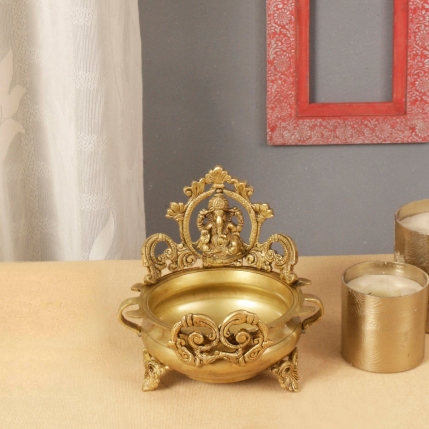 Brass Ethnic Carved Ganesha Design Urli