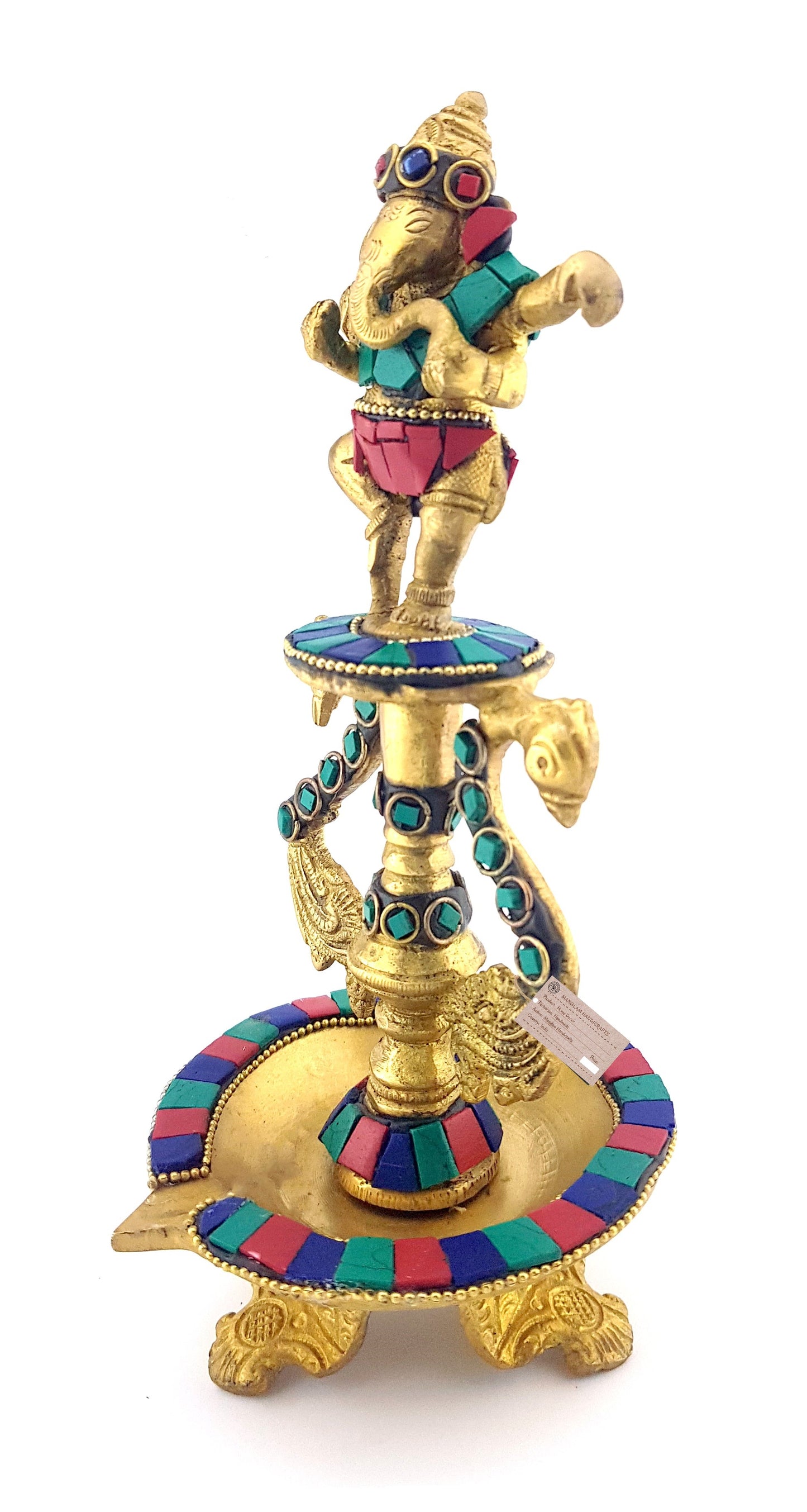 Dancing Ganesha Gemstone Work Brass Oil Diya