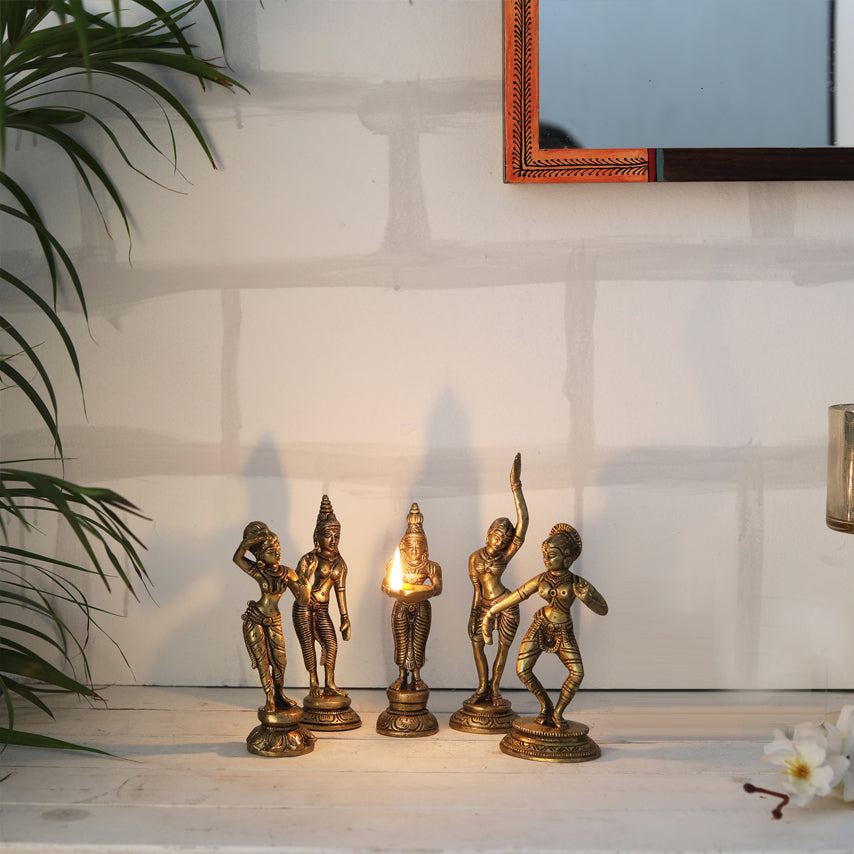 Brass Apsara Showpieces - Set of 5 Statues