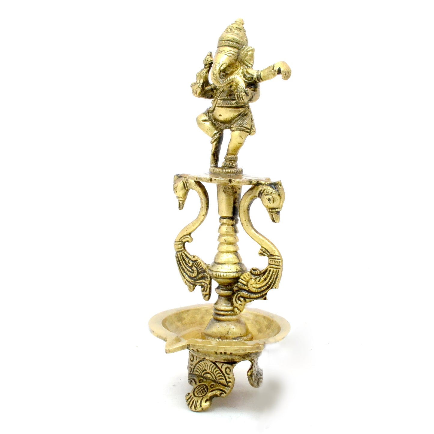 Brass Dancing Ganesha Oil Diya with Base