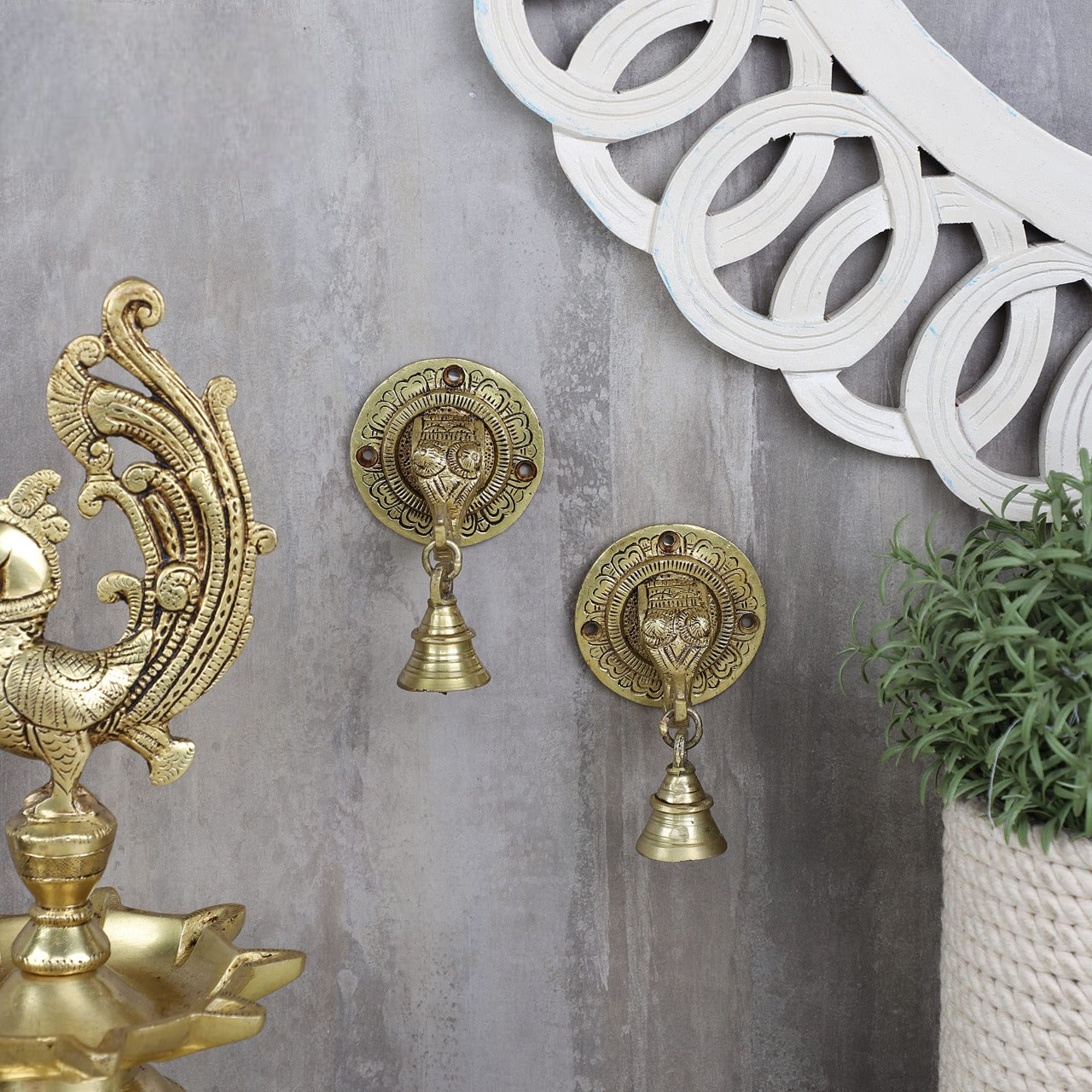 Elephant Face Wall & Door Brass Decorative Bell Pair