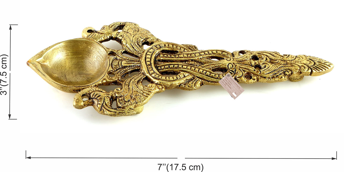 Twin Peacock Design Round Brass Pooja Aarti Spoon