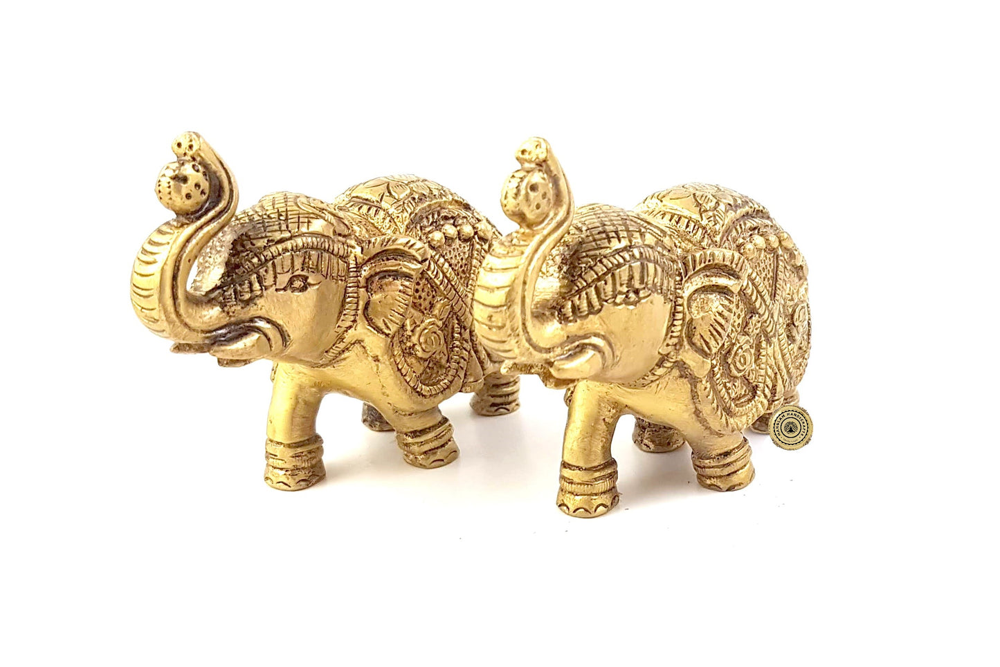 Handmade Ethnic Indian Brass Elephant Pair Decor Showpiece