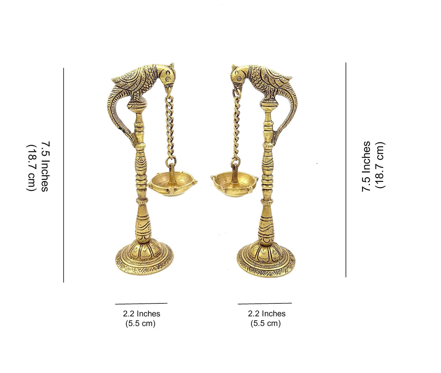 Parrot Design Brass Hanging Diya Pair (Pack of 2)