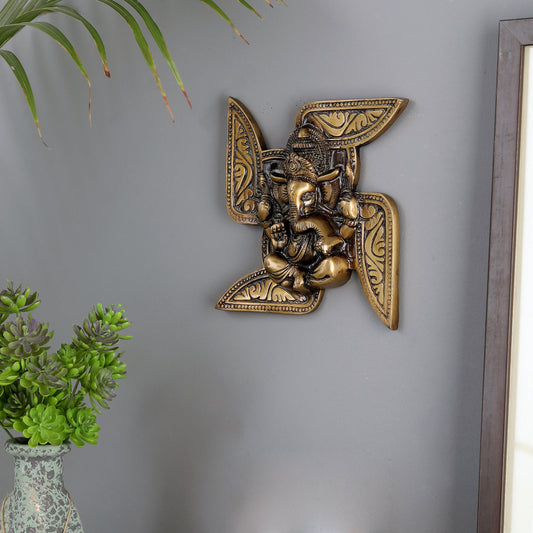 Brass Ganesha Swastika Wall Hanging, Brass Ganesha for Decor