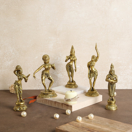 Brass Apsara Showpieces - Set of 5 Statues