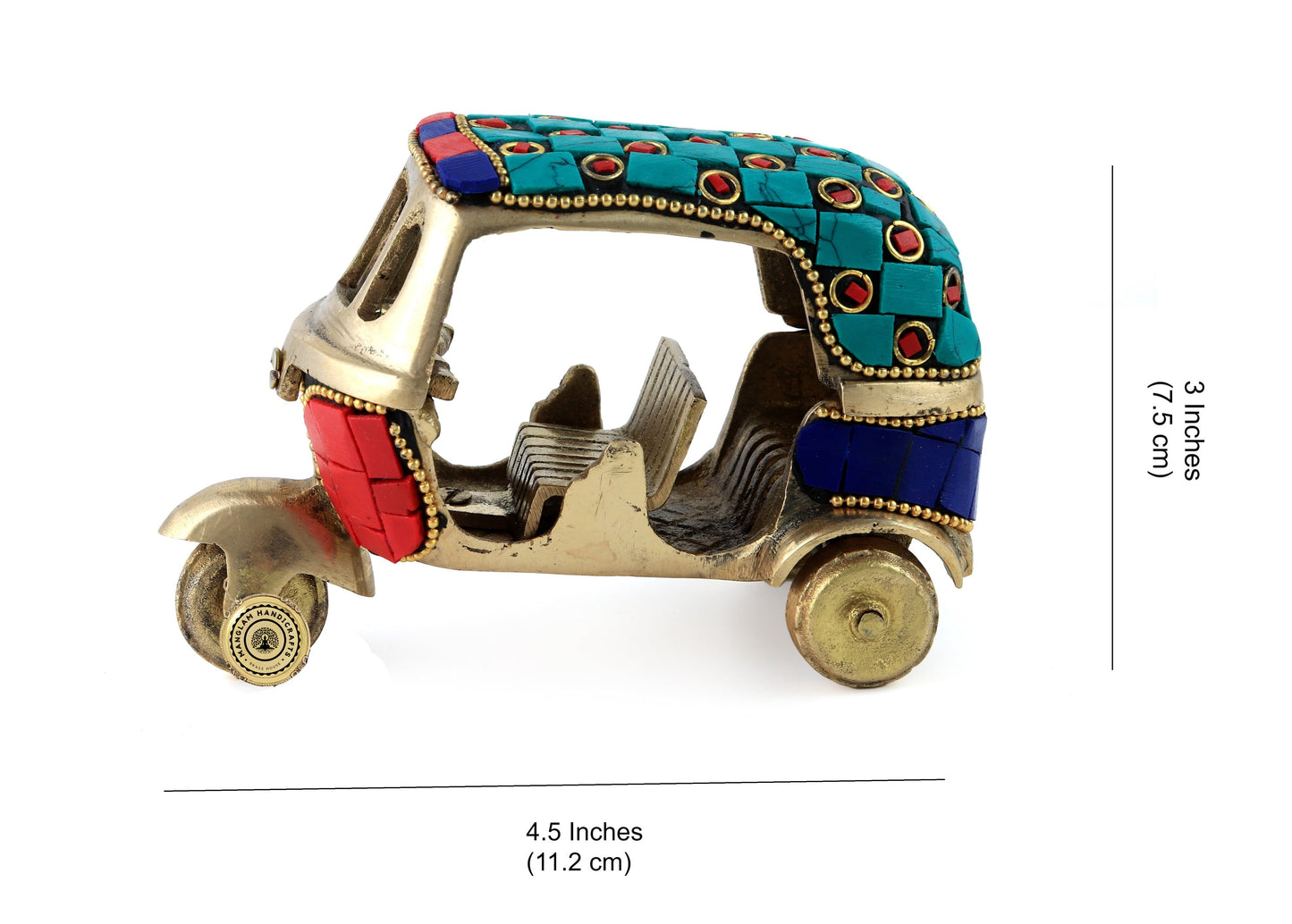 Gemstone Work Vintage Style Auto Rickshaw Miniature Brass