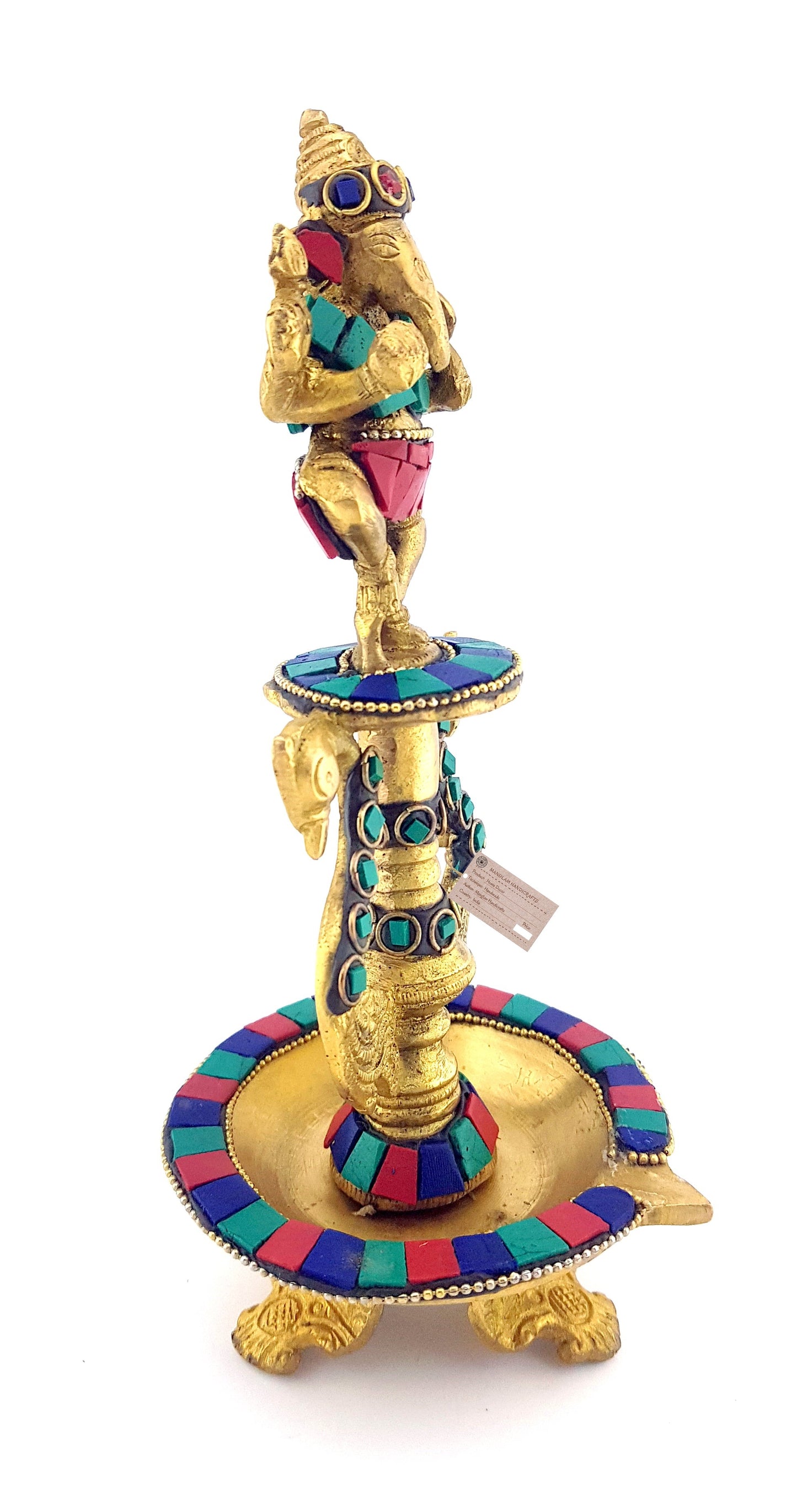 Dancing Ganesha Gemstone Work Brass Oil Diya