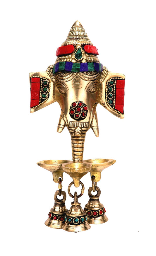 Gemstone Work Brass Ganesha Wall Hanging Diya