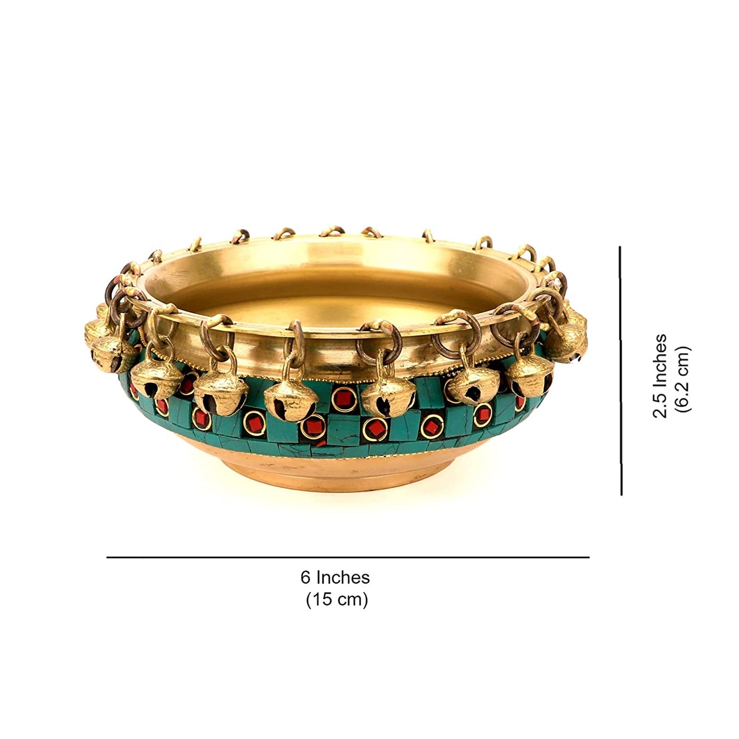 Gemstone Work Brass Urli Ethnic Traditional Bowl with Bells