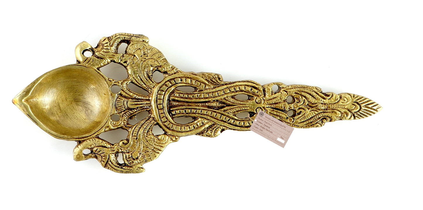 Twin Peacock Design Round Brass Pooja Aarti Spoon