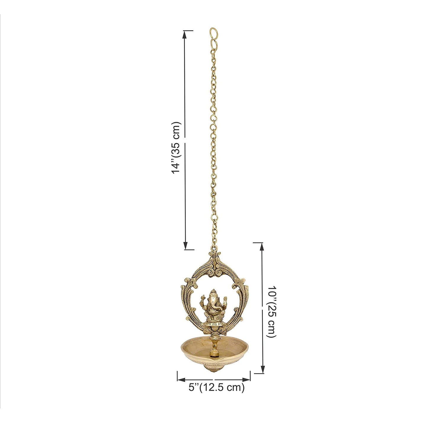 Brass Handmade Ganesha Design Oil Wick Hanging Diya, Diyas for Home Decor