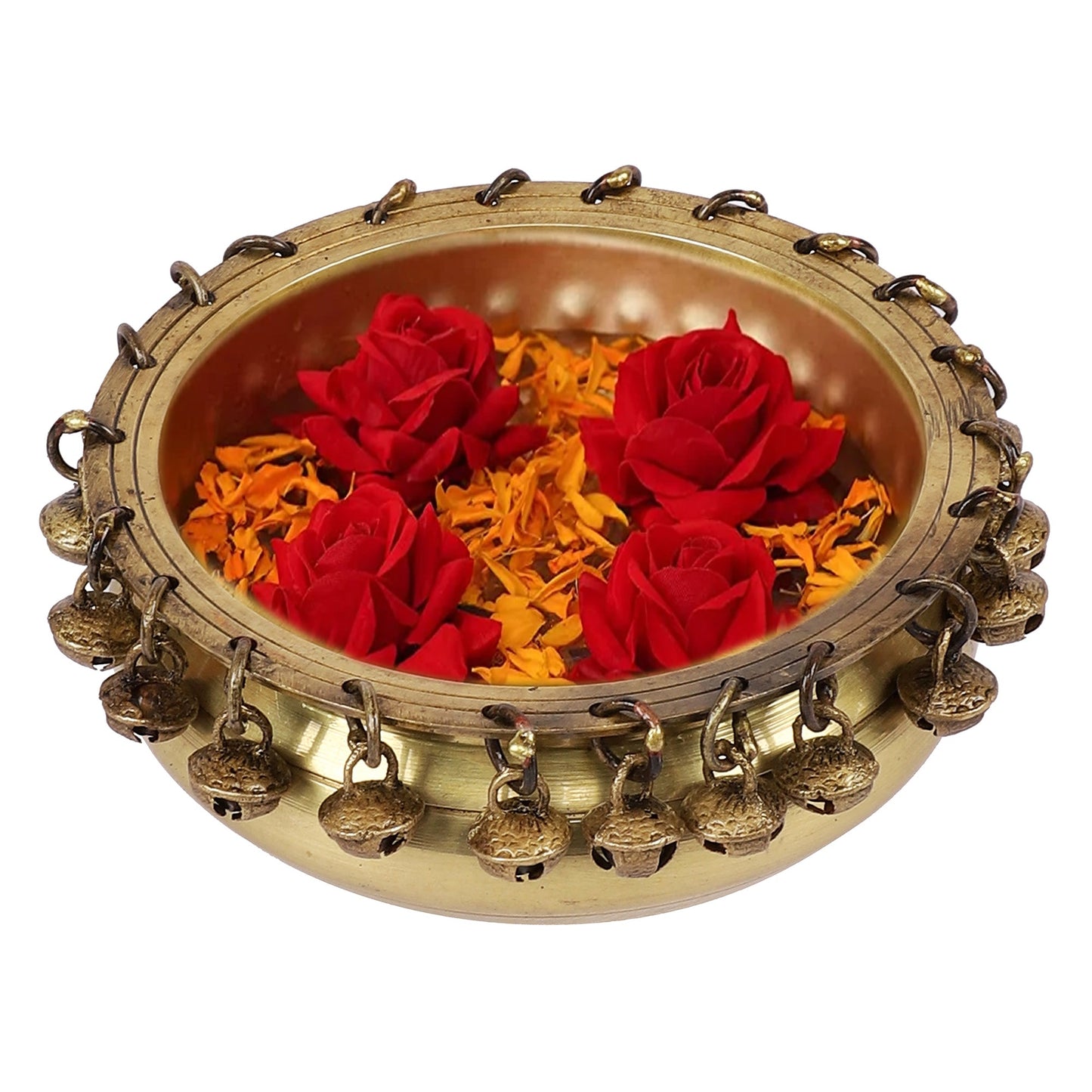 Brass Urli Ethnic Traditional Bowl with Bells Showpiece