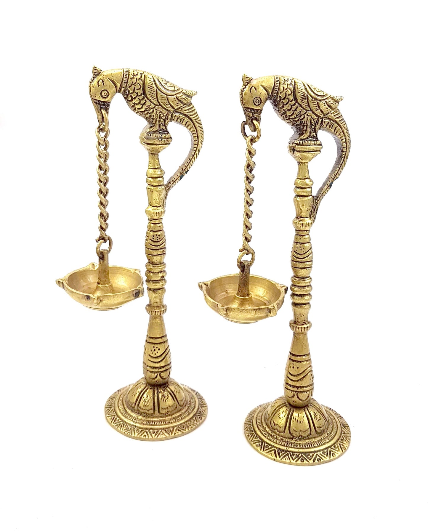 Parrot Design Brass Hanging Diya Pair (Pack of 2)