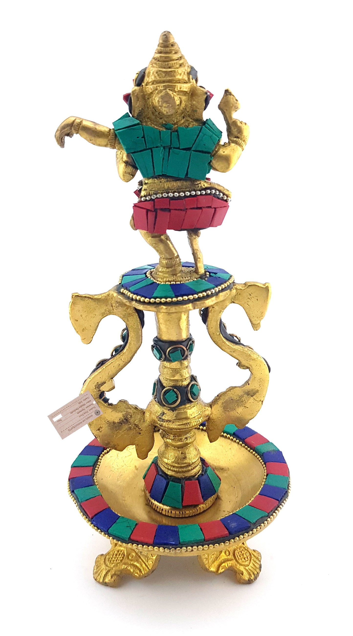 Dancing Ganesha Gemstone Work Brass Oil Diya