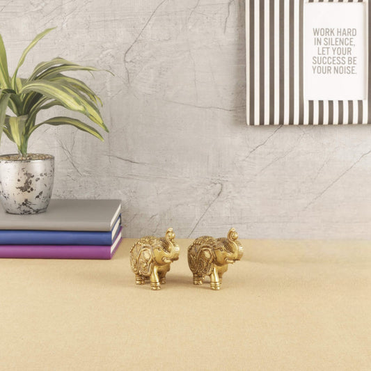 Handmade Ethnic Indian Brass Elephant Pair Decor Showpiece