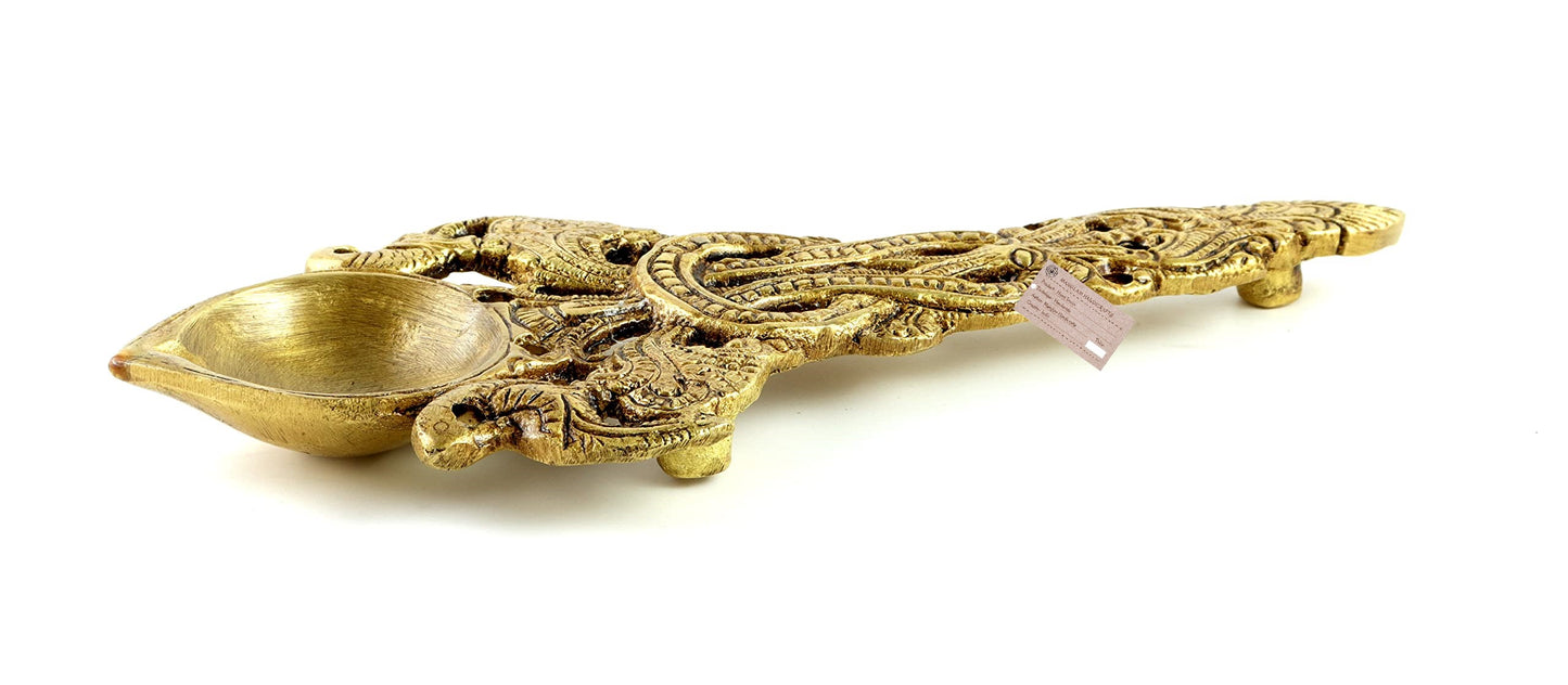 Twin Peacock Design Round Brass Pooja Aarti Spoon