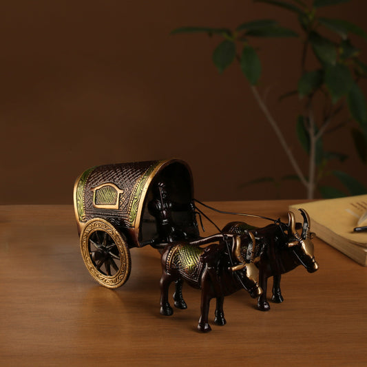Brass Covered Village Bullock Cart Showpiece