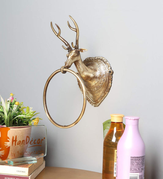 Royal Stag Design Brass Towel Hanger