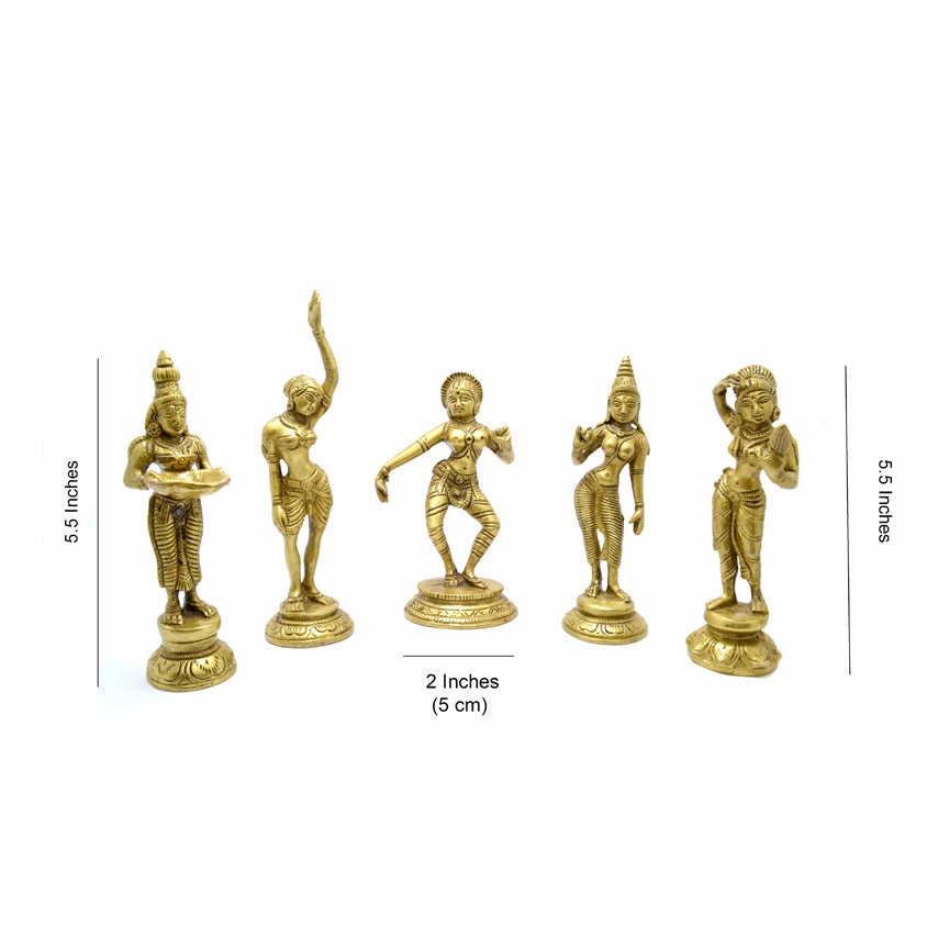 Brass Apsara Showpieces - Set of 5 Statues