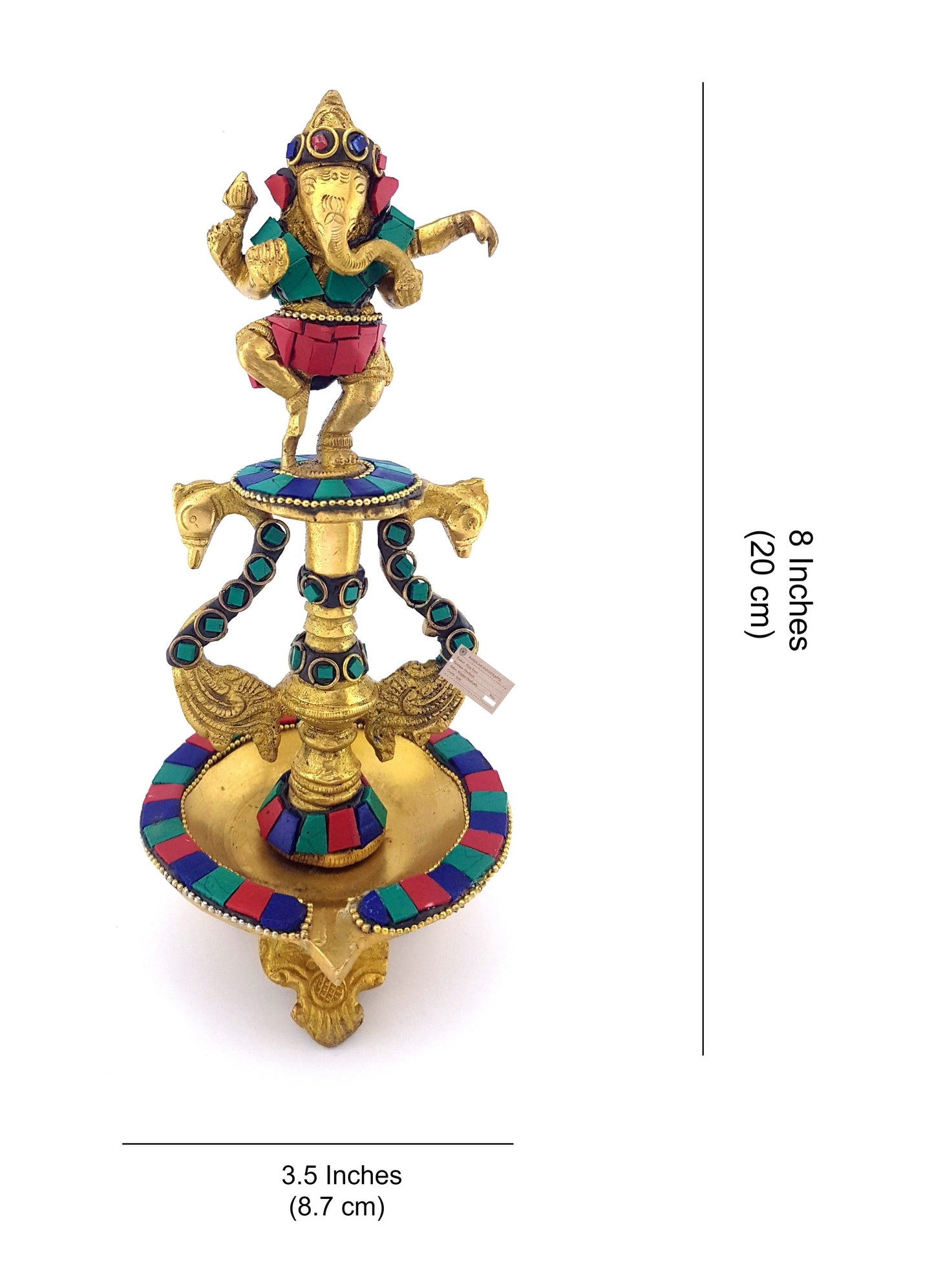 Dancing Ganesha Gemstone Work Brass Oil Diya