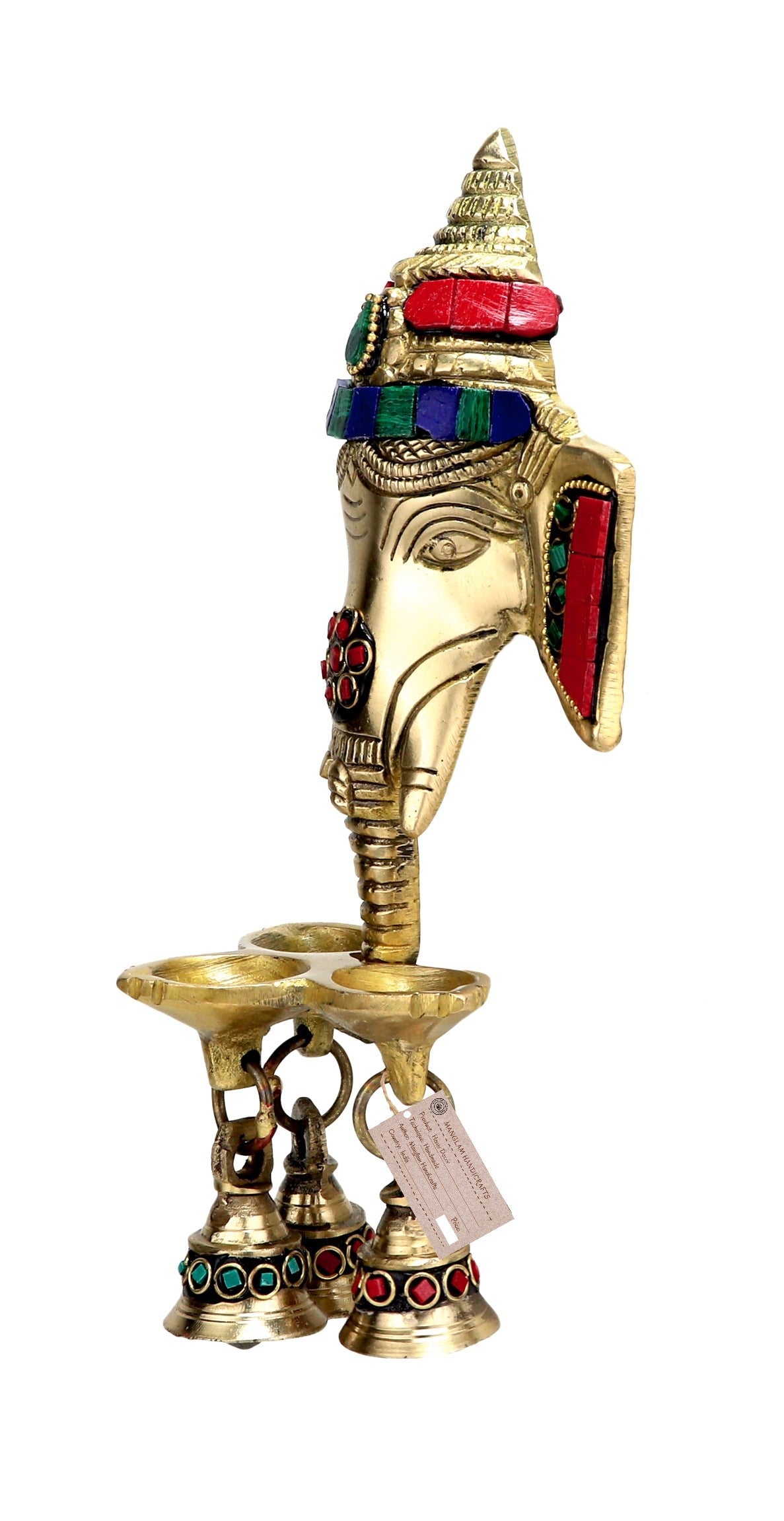 Gemstone Work Brass Ganesha Wall Hanging Diya