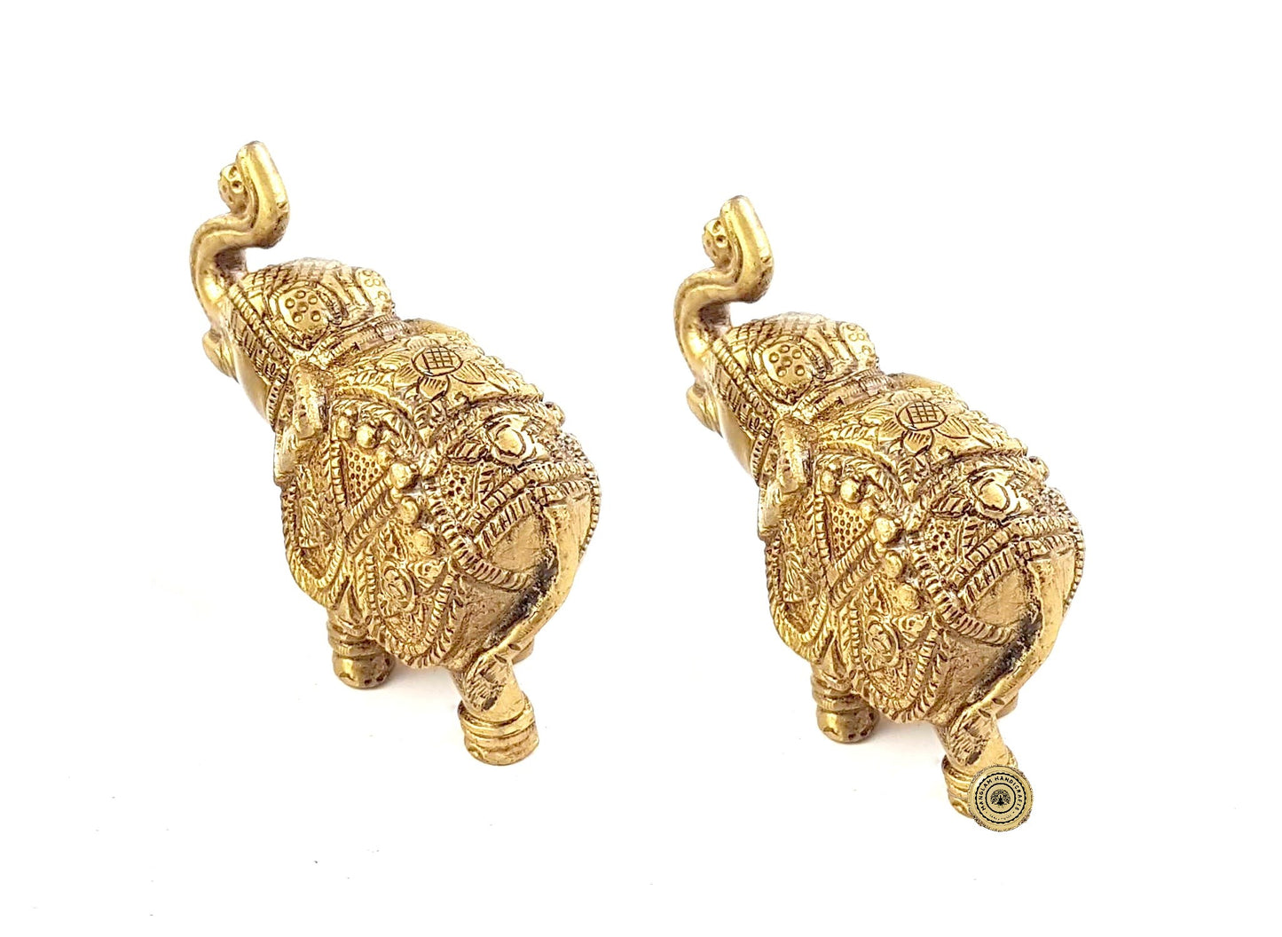 Handmade Ethnic Indian Brass Elephant Pair Decor Showpiece