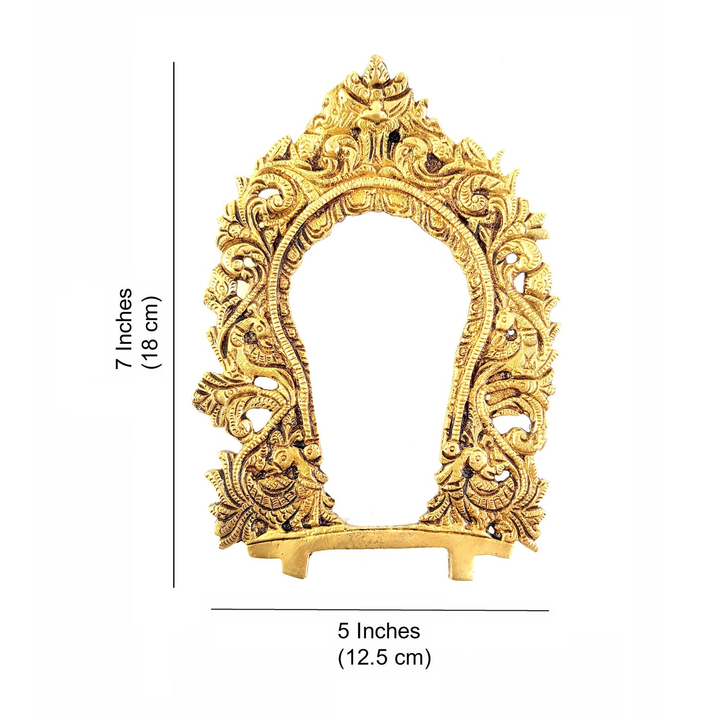 Brass Ethnic Carved Peacock Design Prabhavali Frame Wall Hanging (Golden)