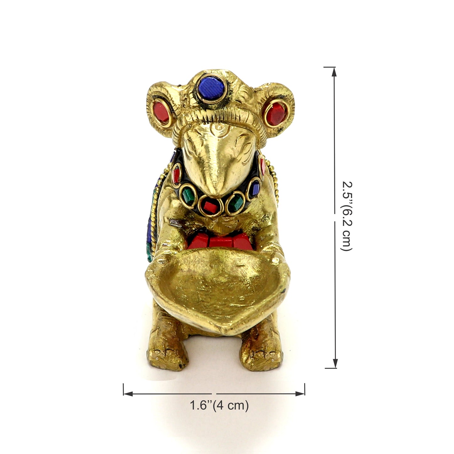 Brass Gemstone Work Ganesha Mouse Holding Oil Lamp Diya