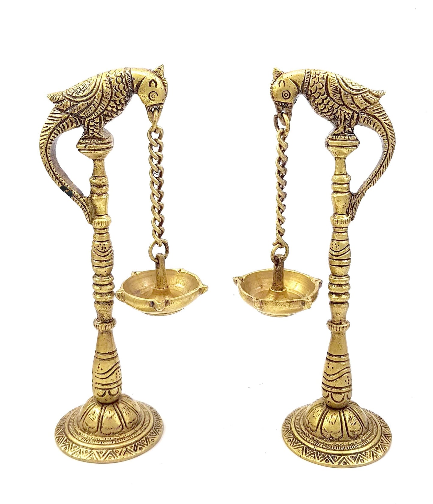 Parrot Design Brass Hanging Diya Pair (Pack of 2)