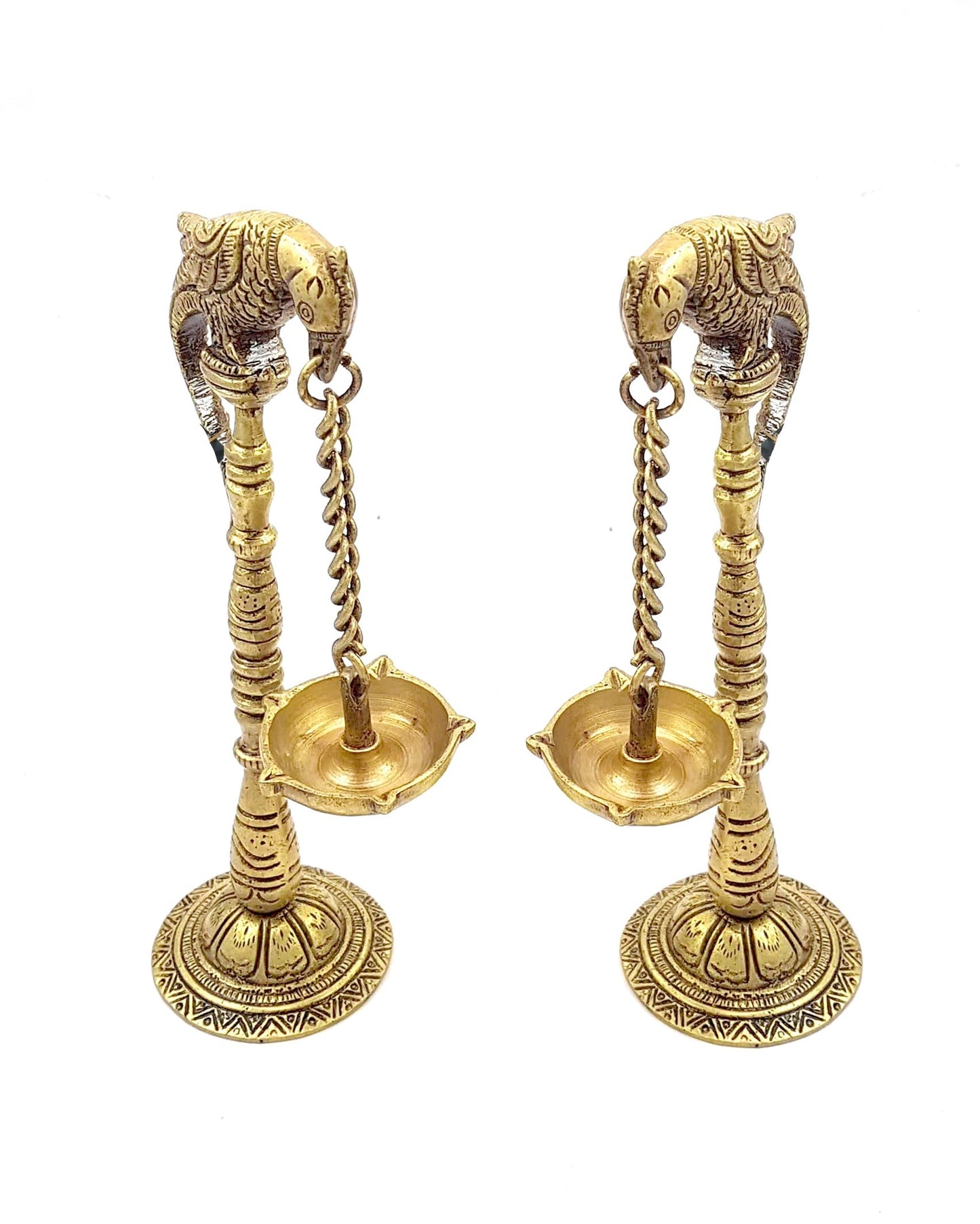 Parrot Design Brass Hanging Diya Pair (Pack of 2)
