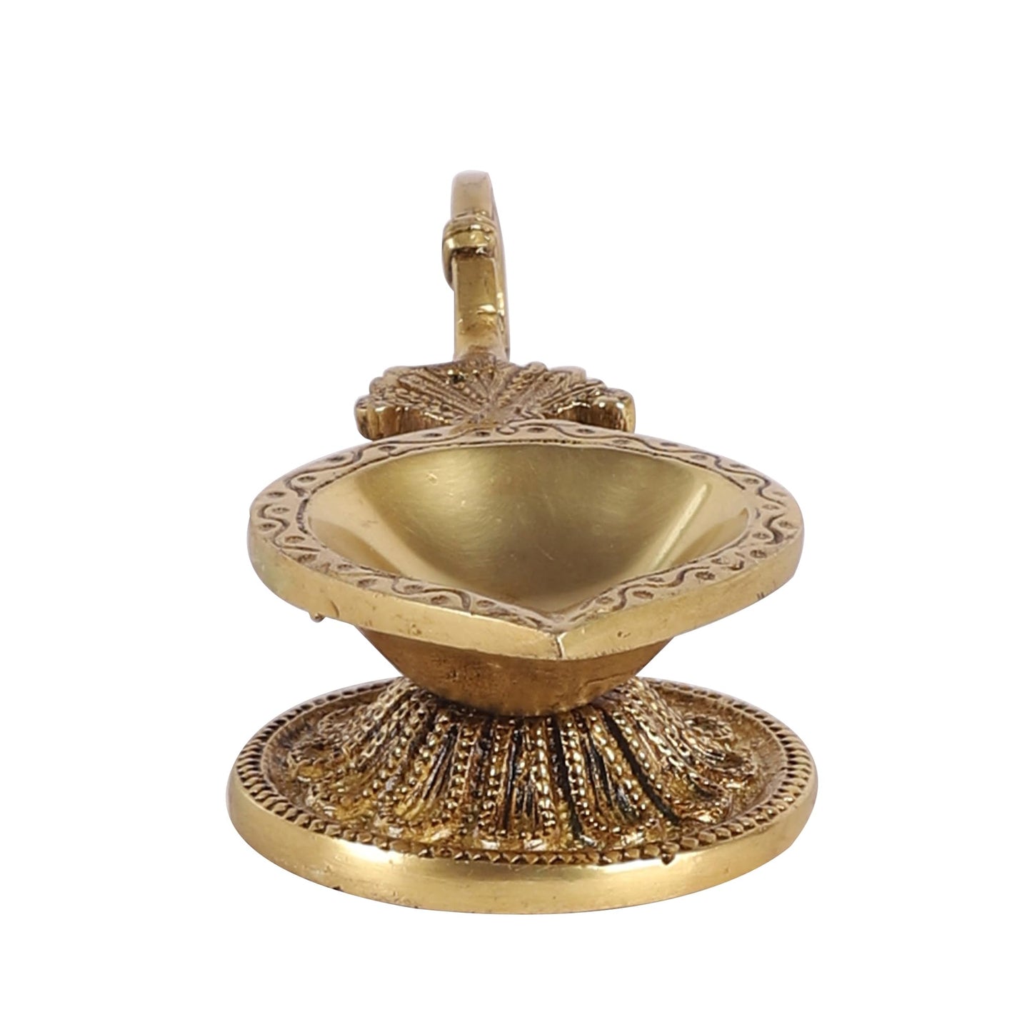 Ethnic Handcarved Brass Diya with Curved Handle