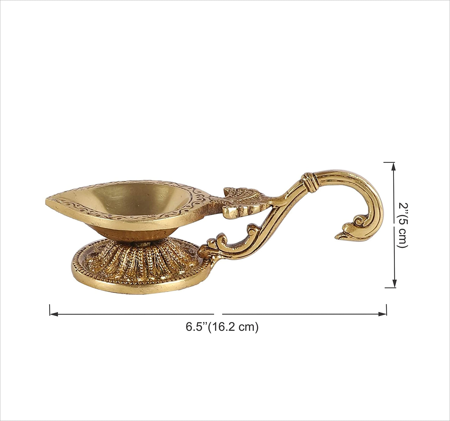 Ethnic Handcarved Brass Diya with Curved Handle
