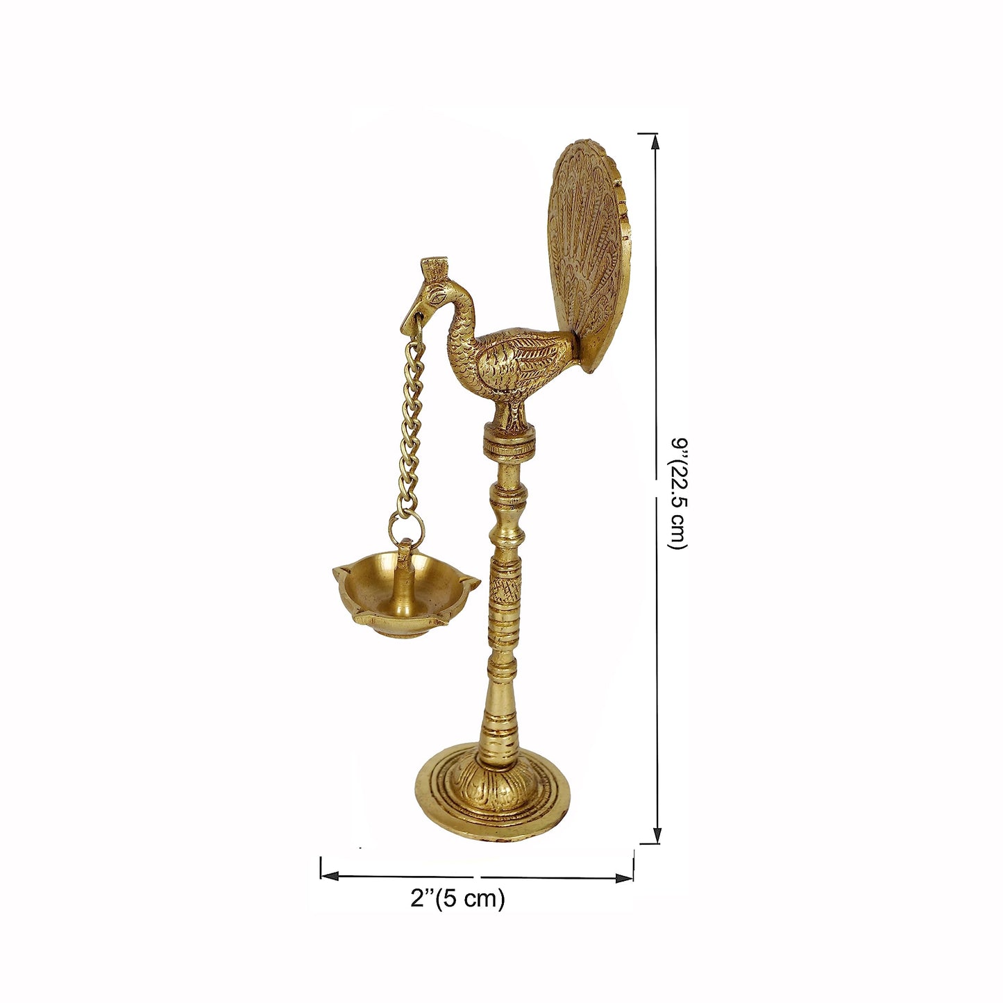 Brass Peacock Design 9 Inches Hanging Diya Pair, Antique Yellow