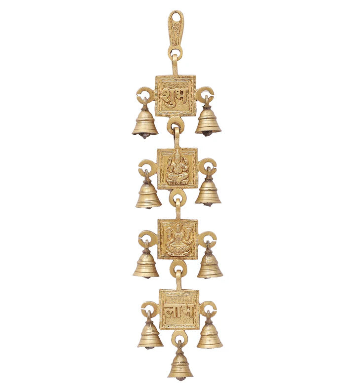 Brass Shubh Labh with Laxmi Ganesha Hanging Bells